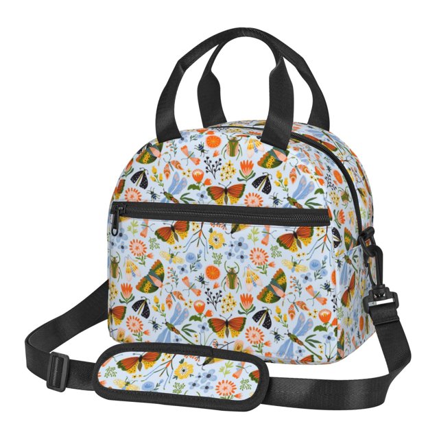 Fotbe Insects and Flowers Bolsa de Almuerzo con Estampado, Lonchera Aislada, Contenedores de Comida Reutilizables Tipo Cooler a Prueba de Fugas