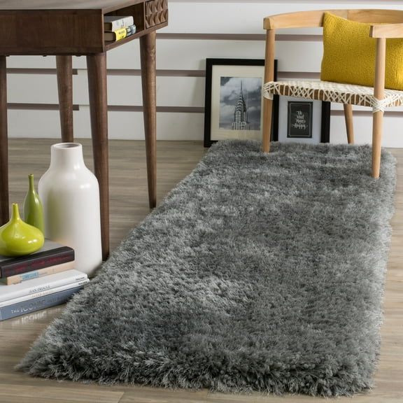 SAFAVIEH Luxe Paxton Solid Plush Polyester Shag Runner Rug, Grey, 2'3" x 8'