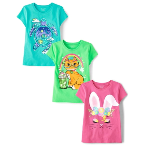 Camiseta The Children's Place para niñas, manga corta, manga corta, paquete de 3