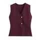 thumbnail image 1 of Chaleco corto de punto FindThy para mujer, cuello en V, con botones, color rojo vino, 1 of 5