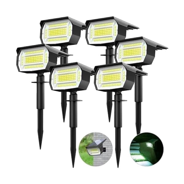 HOVMAP Solar Lights Outdoor 72 LEDs Solar Spot Lights 1500mAh Battery 3 Modes IP67 Waterproof ABS 6 Pack for Garden Yard Pathway, 6Pc White light