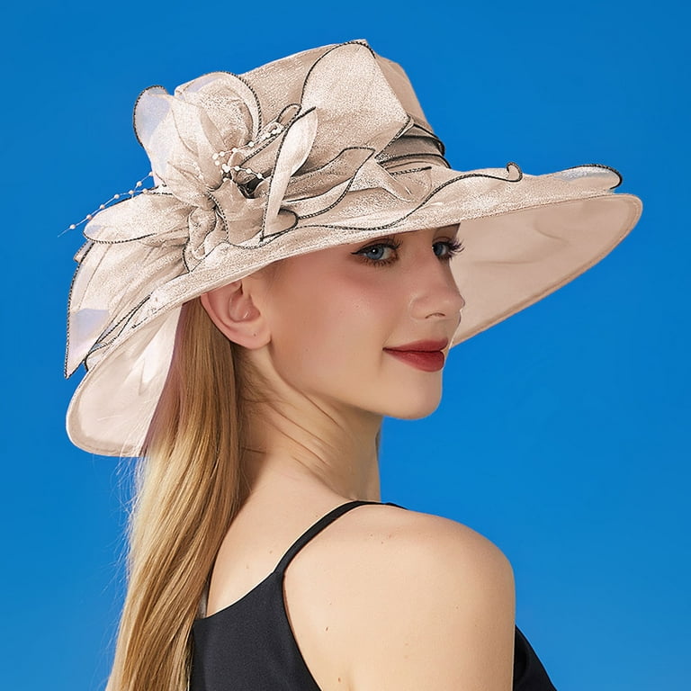 EnJoCho Vacation Hat for Women's Solid Color Big Flower Shade