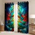 thumbnail image 2 of Homewish Teal Christmas Tree Blackout Curtains Set of 2 (52x84 Each), Tribal Western Festival Window Curtains, Vintage Boho Abstract Curtains and Drapes, Living Room Curtains Decor, 2 of 6