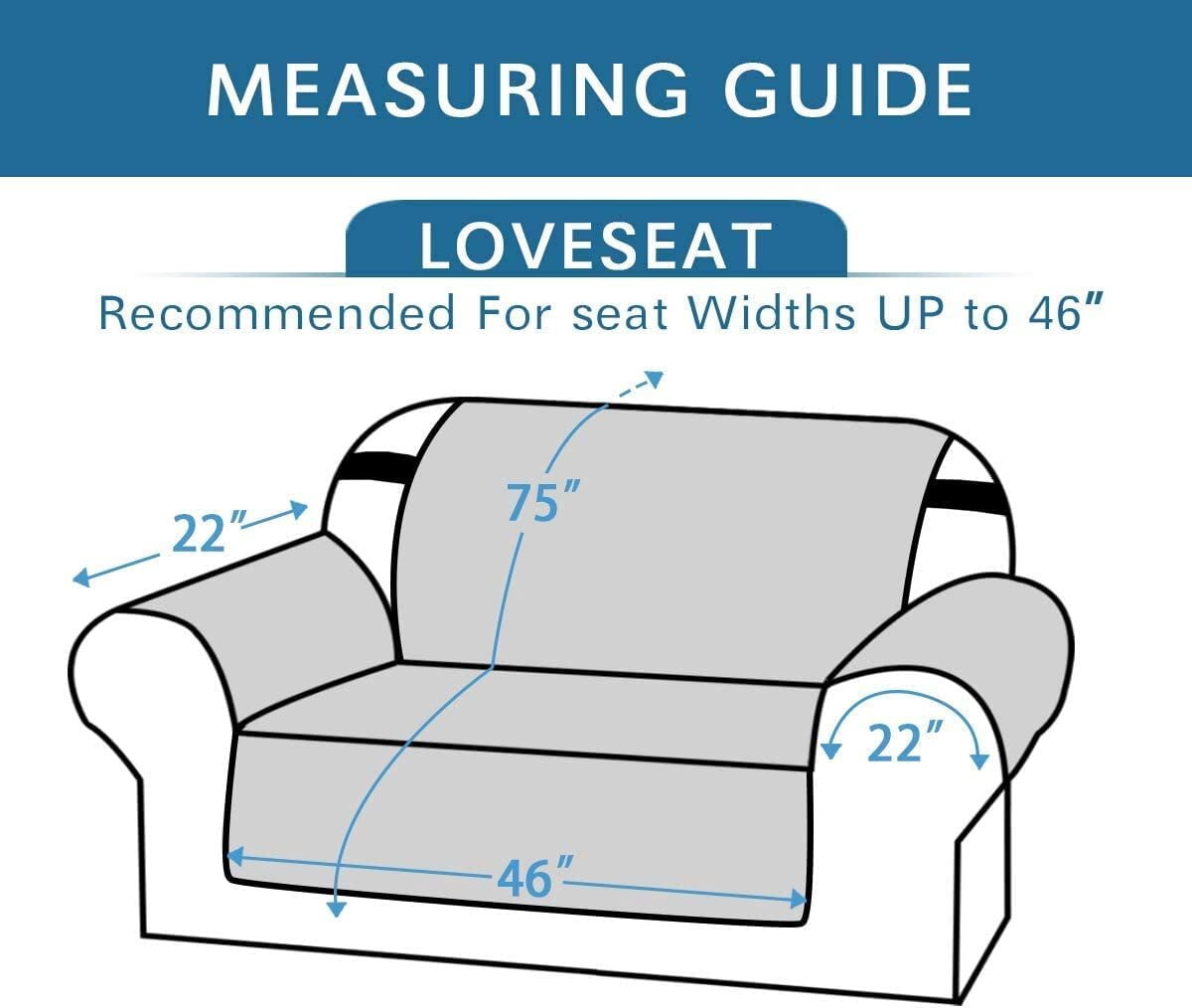 Rekopi Waterproof Couch Covers Non-Slip Sofa Cover with Elastic Straps Silicone Backing Washable Furniture Protector Slipcovers for Kids Pets Dogs Living (Gray, 46")