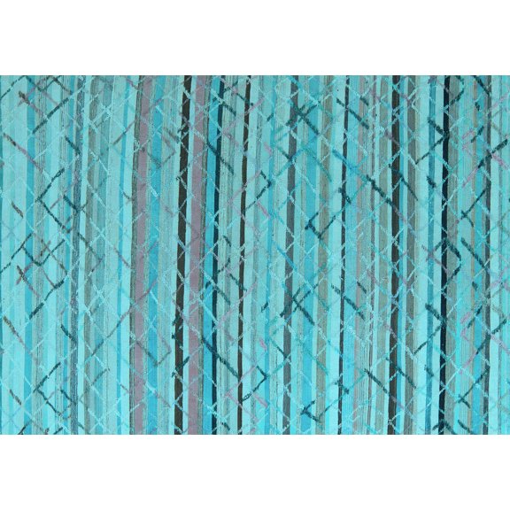 Ahgly Company Indoor Rectangle Abstract Light Blue Modern Area Rugs, 5' x 7'