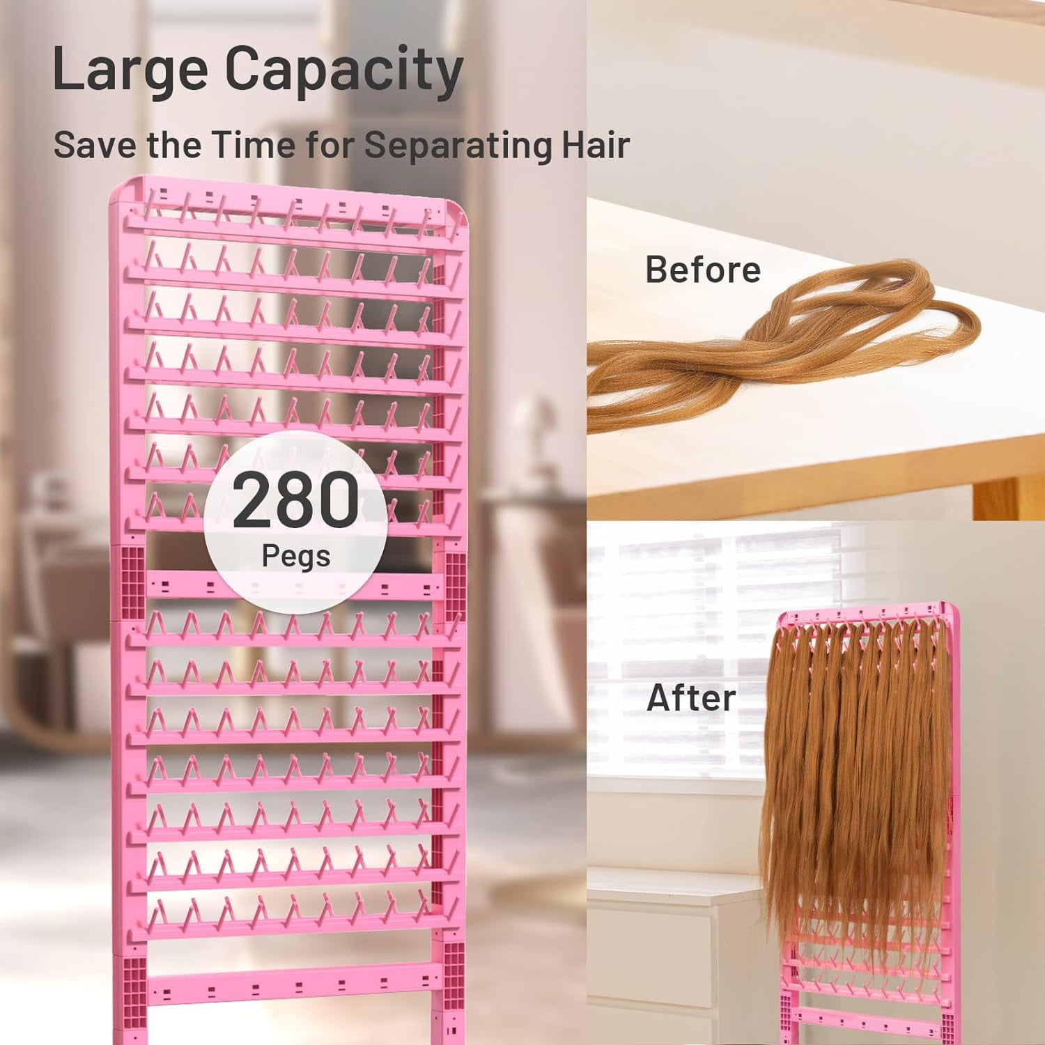 Adjustable Braiding Hair Rack 280 Pegs, Two Sided Braid Rack for Hair  Braiding, Height Adjustable Hair Holder with Wheels, Pink Standing Hair  Separator Stand Braiders Rack for Stylists 