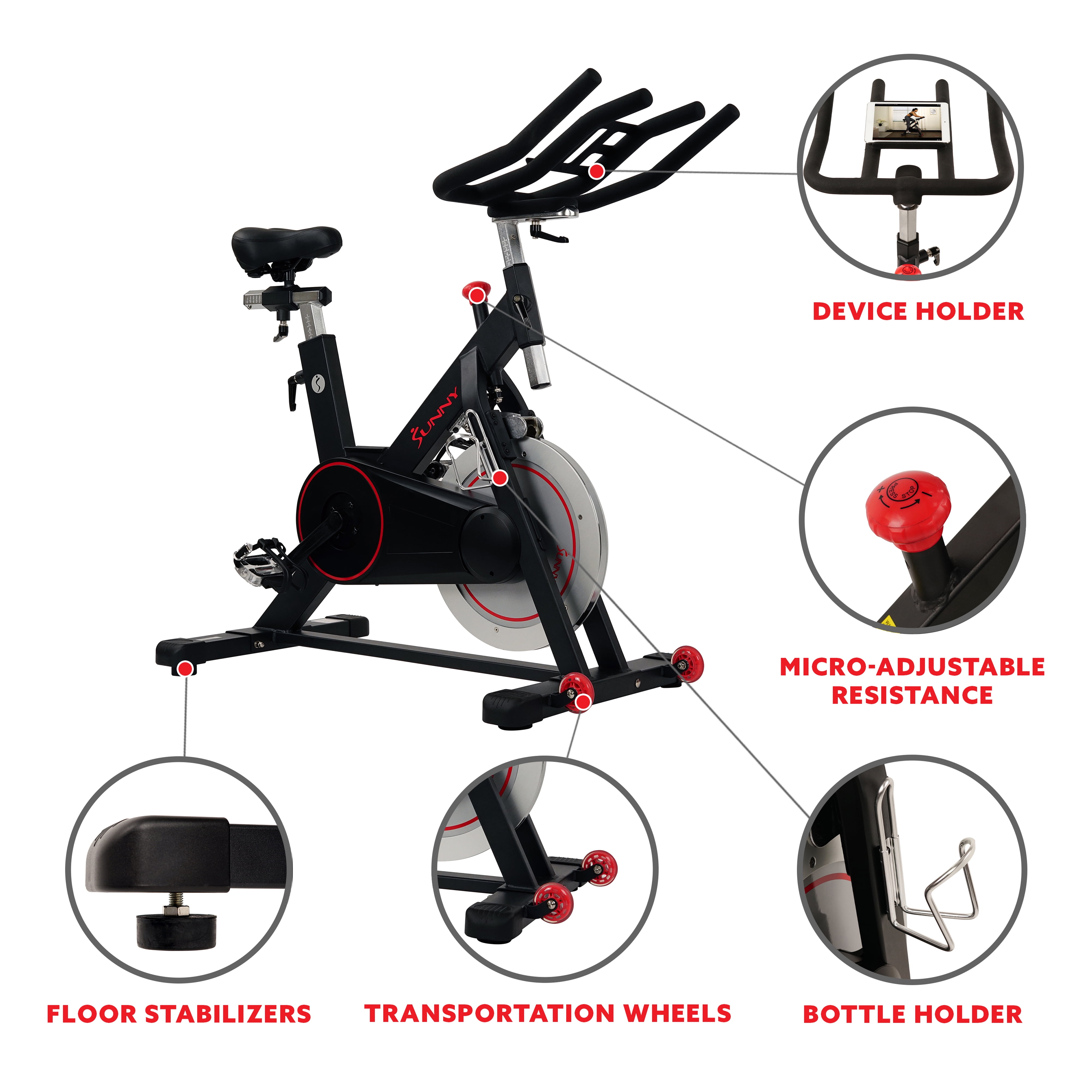 sunny health & fitness magnetic belt drive indoor cycling bike