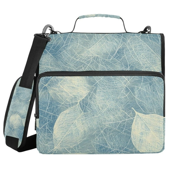 3 Ring Zipper Binder with Shoulder Strap Waterproof Trapper Keeper 1.5 Inch D-Ring 500 Sheets Capacity Hand Drawn Leaf