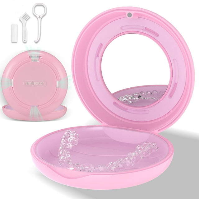 Retainer Case, Slim Aligner Case with Adjustable Vent Holes and Mirror, Compatible with Invisalign, Night Guard and Mouth Guard, Premium Retainer Case, With Aligner Remover Tool, Chew & Brush