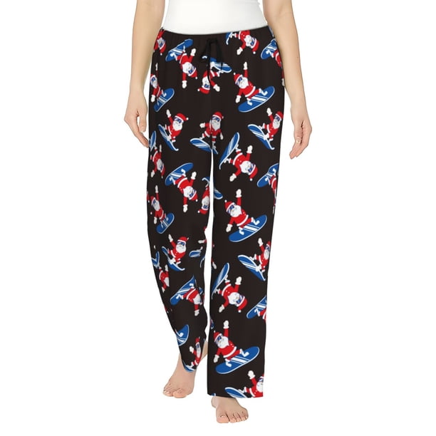 Fotbe Surfing Santa Pantalones de Pijama para Mujer, Pantalones de Dormir, Pantalones Pj con Cordón y Bolsillos-Small