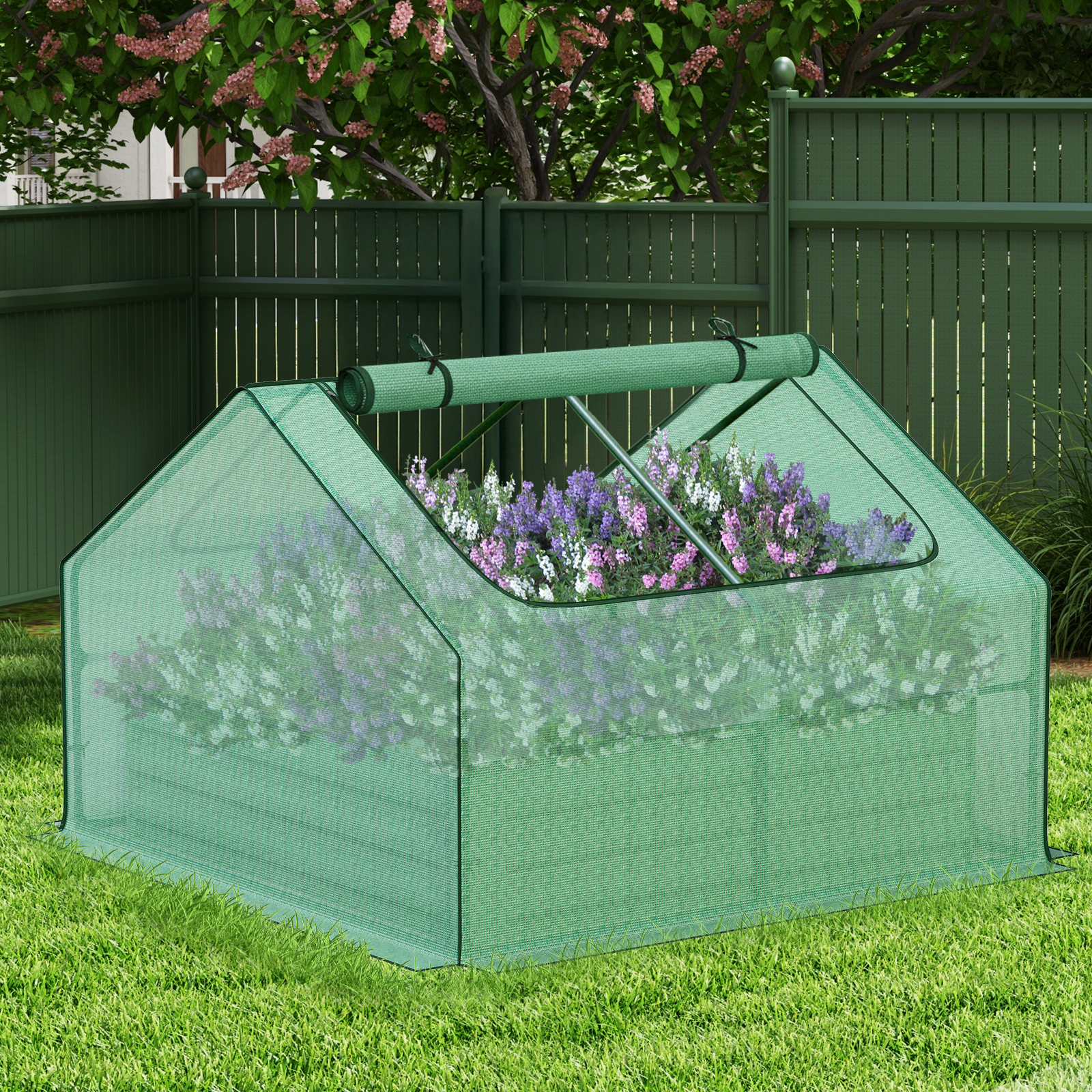 BPS Raised Garden Bed Set, 4x4x1  FT Metal Bottomless Flower Bed with PE Cover for Outdoor Planting, Green