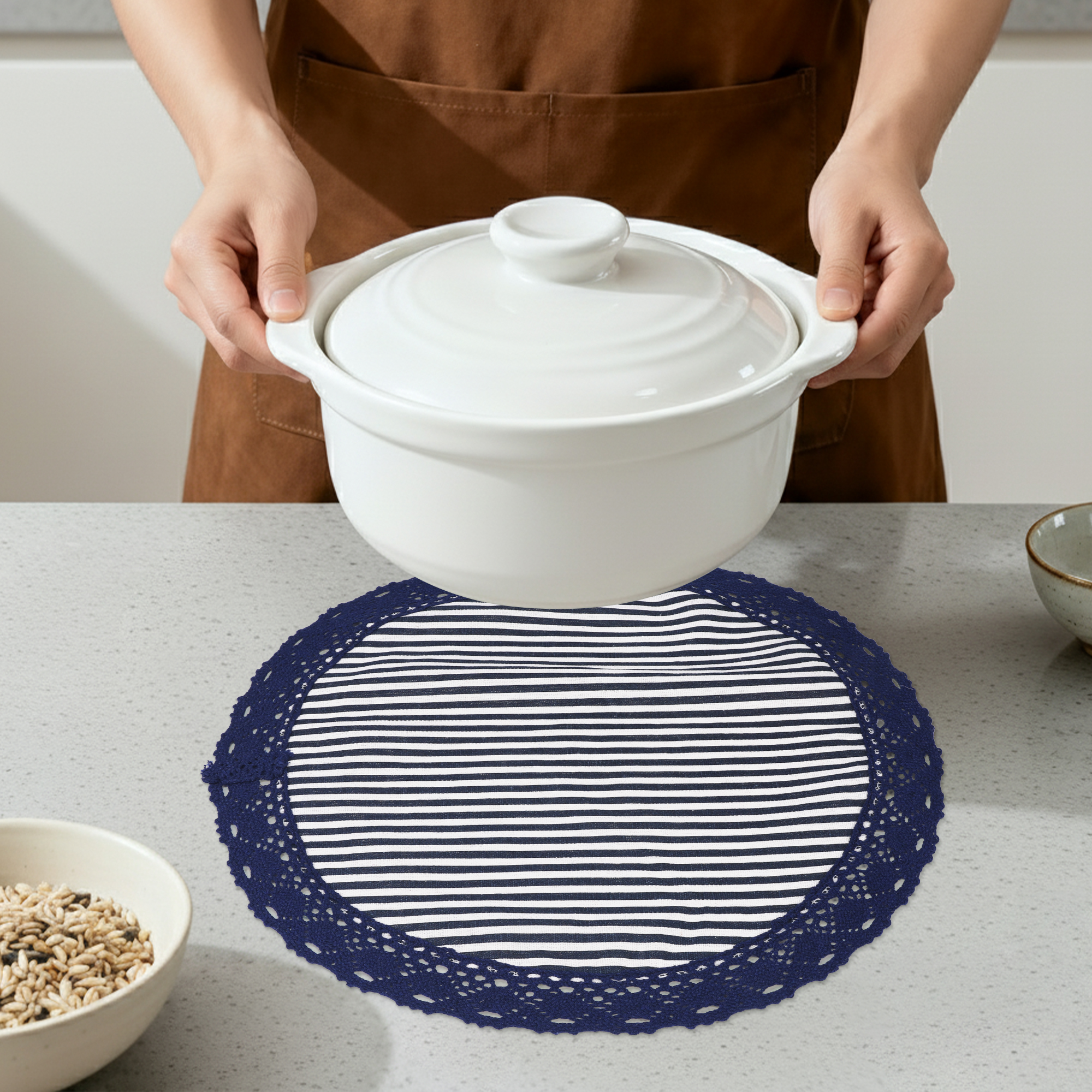 Unique Bargains Set of 6 Rustic Placemats for Dining Table Decor Blue
