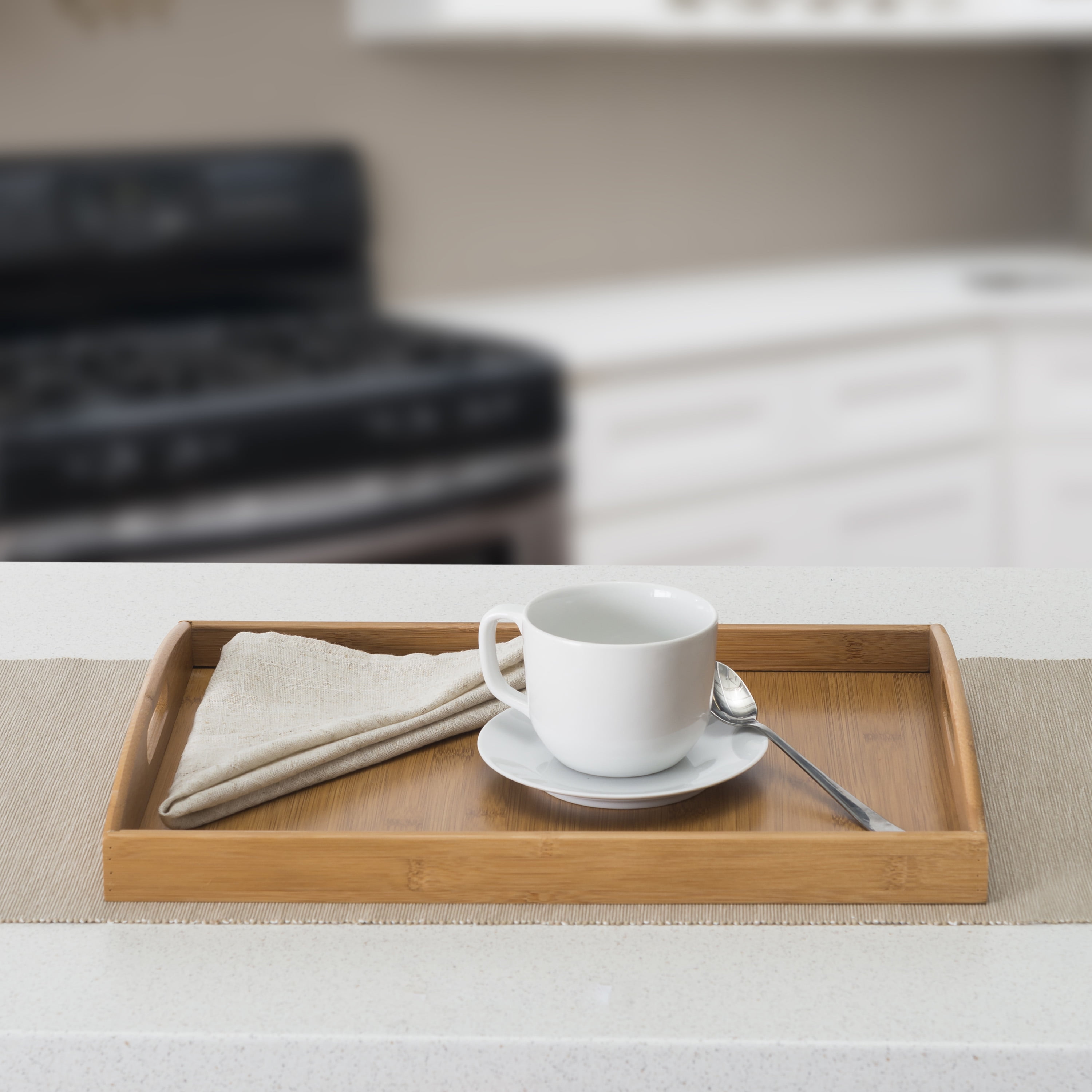 Bamboo Serving Tray with Open Handles, Natural