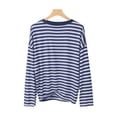 thumbnail image 6 of Womens Striped Long Sleeve Shirts Y2k Oversized Drop Shoulder Sweatshirt Crewneck Color Block Pullover Tops Navy M, 6 of 6