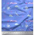 thumbnail image 1 of Soimoi Blue Heavy Satin Fabric Cloud & Unicorn Animal Print Sewing Fabric Yard 54 Inch Wide, 1 of 3