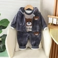 thumbnail image 2 of Odeerbi Toddler Boys Girls Fall Winter Outfits Fleece Sweatsuits Hooded Jacket Set Cartoon Print Double-Sided Fleece Coat Sweatshirt Sweatpants Suit Three-Piece Set Toddler Clothes Gray, 2 of 4