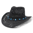 thumbnail image 1 of WEIYLL Chapeau de Soleil Femme Protection Solaire Été Rétro Western Cowboy Forme Paille Ajourée, 1 of 4