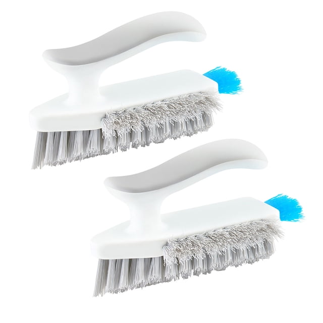 mfyjkho Cepillo de limpieza de huecos en forma de V (2 piezas) con mango para esquinas, grietas y suelos de baño. Cerdas duras para una eliminación eficaz de manchas.