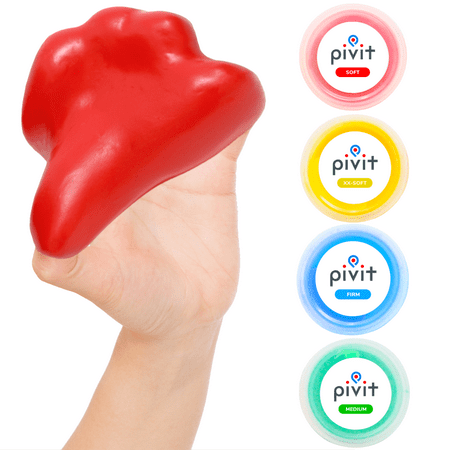 Pivit Therapy Putty Hand Exerciser Stress Balls for Adults | 4 Pack | Fingers Hands & Grip Strength Trainer Puddy | Extra Soft Soft Medium & Firm Resistance Kit | Theraputty for Rehab Physical