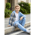thumbnail image 3 of PureChapter Boys Clothing Sets Plaid Color Block Hooded Button Jacket & Jogger Pants 2-Piece Casual Outfits for Kids 7-15 Years, 3 of 8