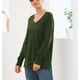 thumbnail image 3 of Suéter de punto de manga larga con escote en V y aberturas laterales - Top informal verde OD para mujer, talla M, 3 of 7