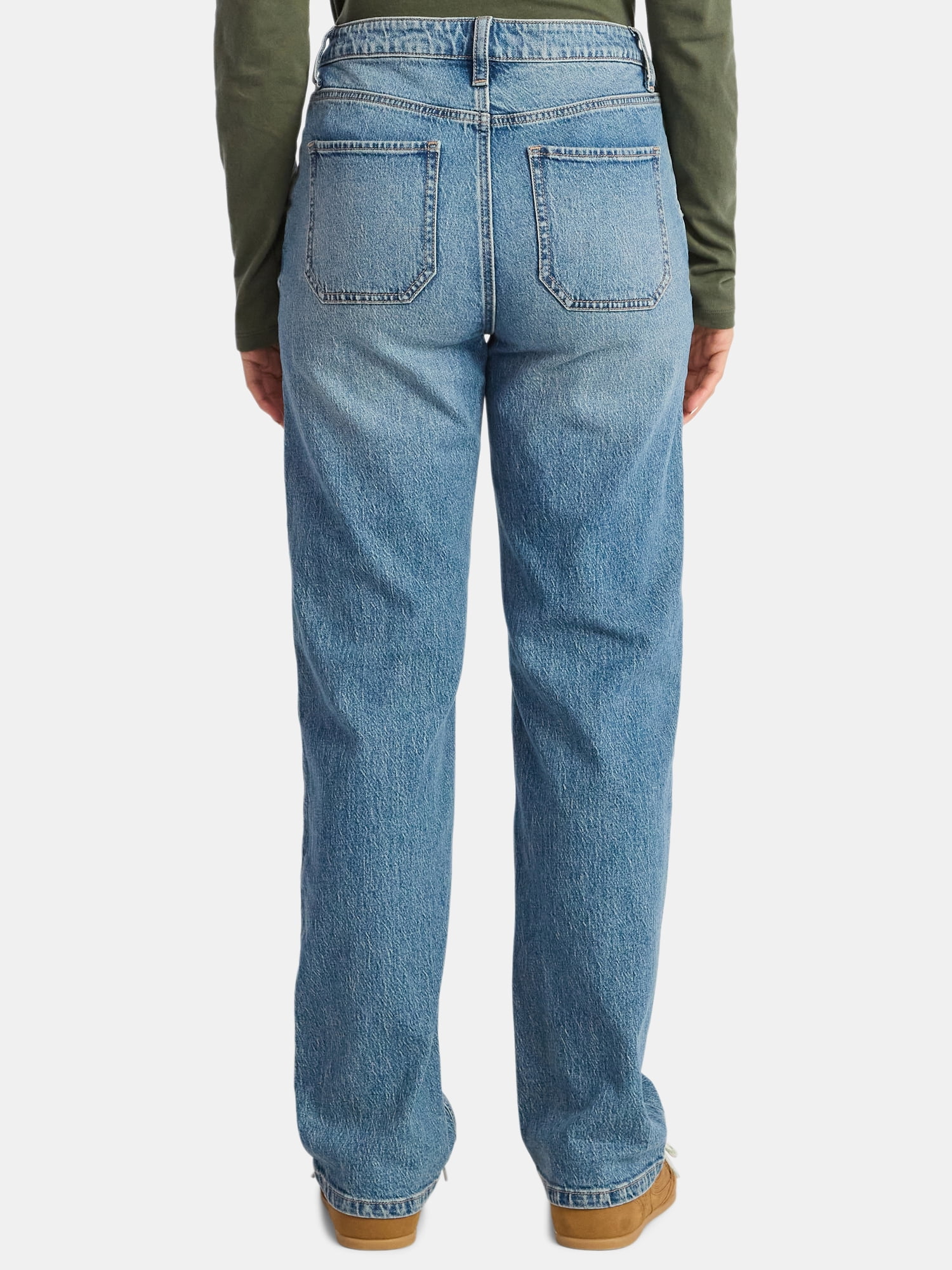 Time and Tru Women's High Rise Straight Jeans with Carpenter Details, 30" Inseam, Sizes 0-20
