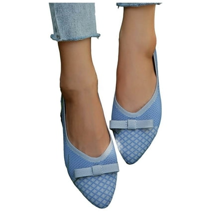Oyedens Dress Shoes for Women Fashion Bowknot Knit Office Ballet Flats Formal Slip on Walking Loafers