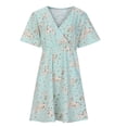 thumbnail image 2 of yoeyez Robe Grande Taille pour Femmes à Fleurs Portefeuille à Col en V à Volants Mini Robes Décontractées Taille Empire Robe d'Été avec Poche, 2 of 7