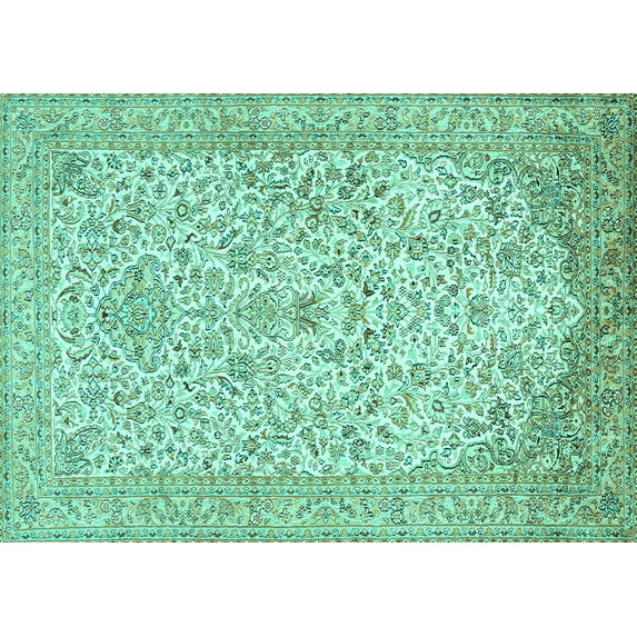 Ahgly Company Machine Washable Indoor Rectangle Persian Turquoise Blue Traditional Area Rugs, 5' x 8'
