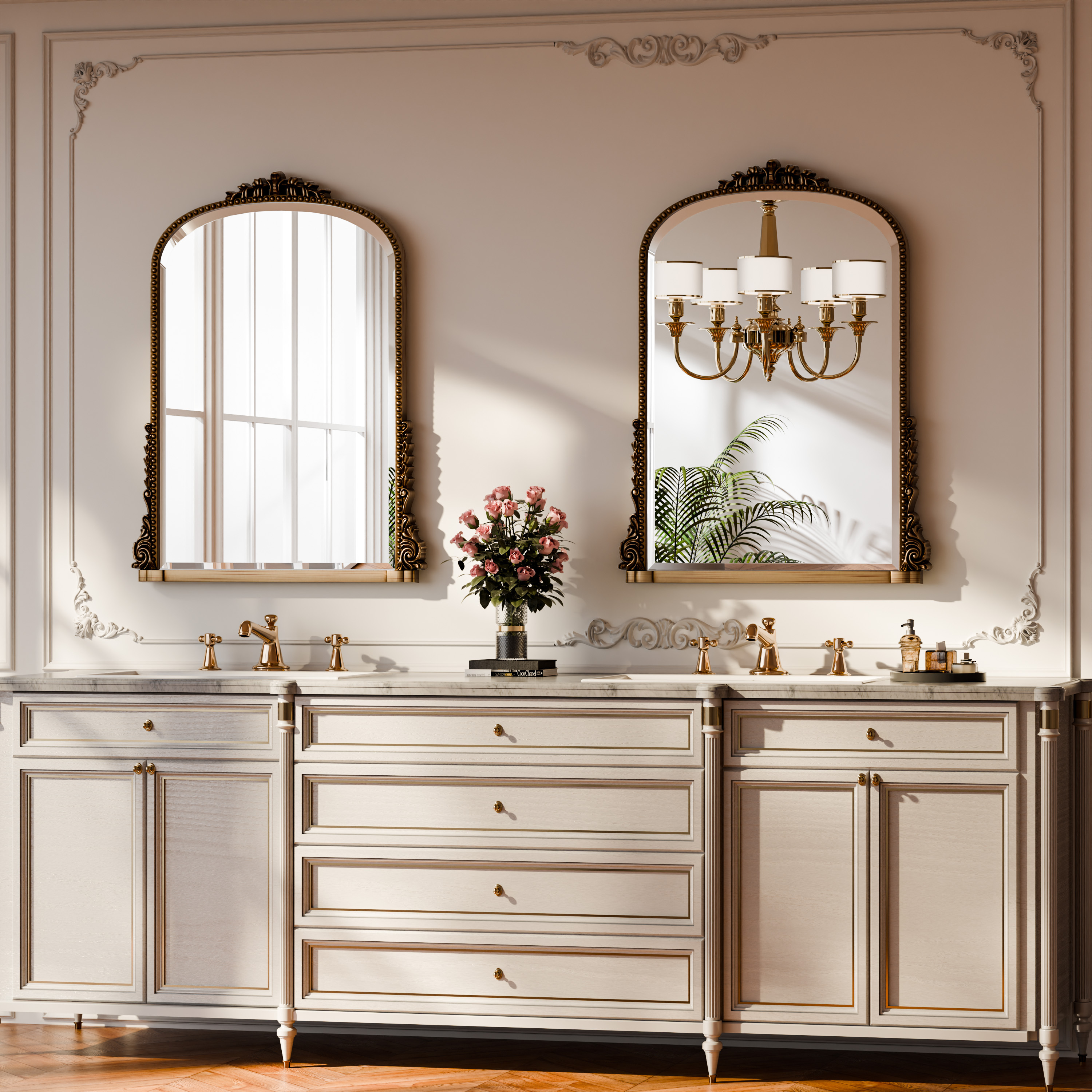 GRAHMCY 32"x 24" Arched Bathroom Mirror Hanging Vanity Mirror Decor Wall Mirror, Antique Bronze