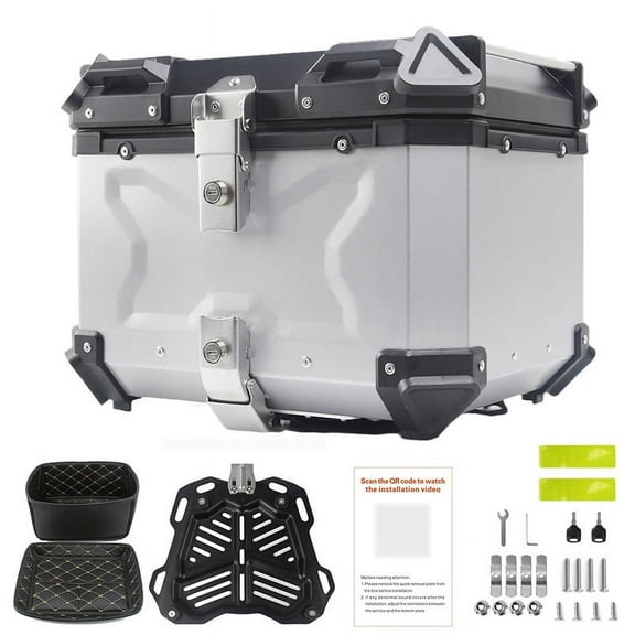 Motorcycle Tail Box Top Case Universal Aluminum Alloy Motorcycle Trunk Tour Tail Box 55L Motorbike Rear Box
