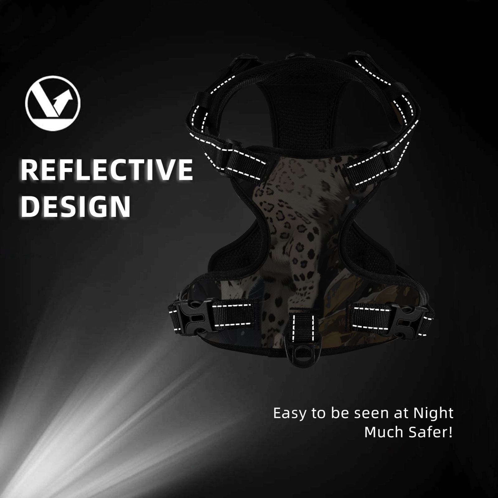 Fuzoiu Graceful Snow Leopard Print Reflective Dog Harness,Adjustable, Breathable Pet Vest,Dog Harness No Pull,No Choke Pet Vest for Small, Medium, and Large Dogs-Large