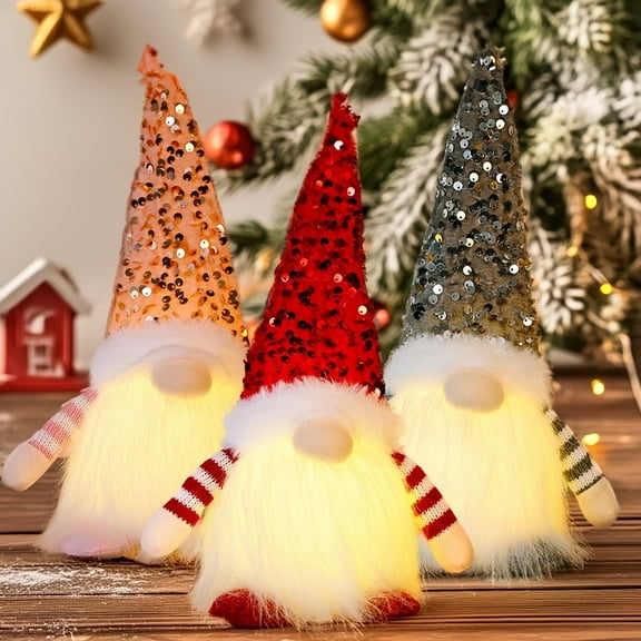 Scidweet 3 Pcs Christmas Gnomes, 12 inch Christmas Ornaments Gift Plush with Light for Indoor Holiday Gift Home Decor