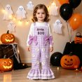 thumbnail image 2 of lnmuld Girls Little Boo Ghost Solid Gingham Suspender Overalls Flare Bell Bottom Pants Halloween Lace Bow Decor Kids Casual Jumpsuit Trousers 12-18 Months,Purple, 2 of 9