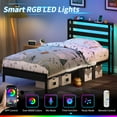 thumbnail image 6 of Yoobure Twin Bed Frame with LED and Charging Station, Wood Platform Bedframe with Headboard, Black, 6 of 10
