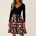 thumbnail image 2 of Women's Casual Fashion Long Sleeve Christmas Graphic Printed Vintage V-Neck Retro Print Long Dress for Holiday Casual Occasions and Everyday Wear,Pink,XL, 2 of 6