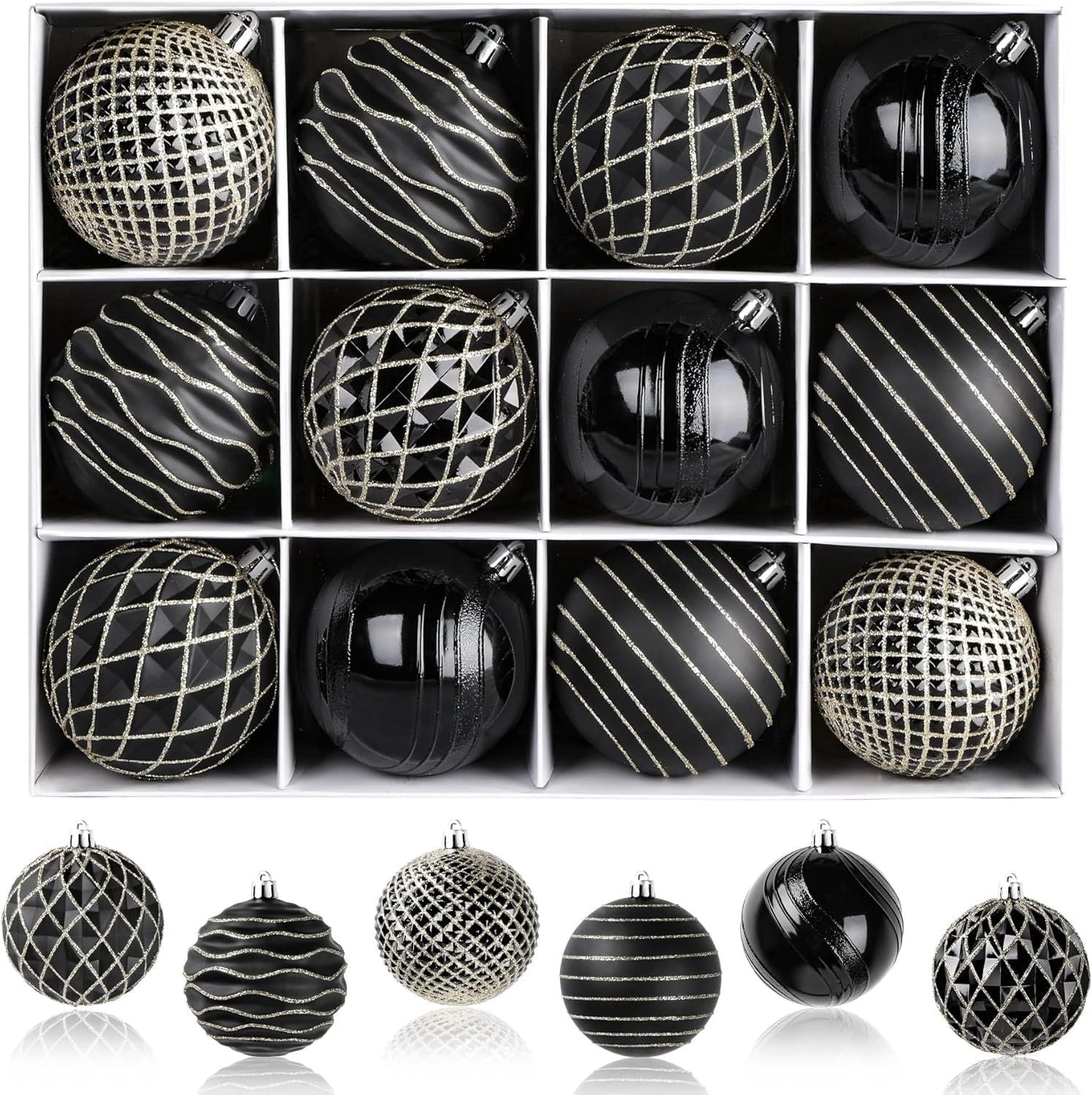 80mm Christmas Balls Ornaments,12PCS Colored Shatterproof Plastic Decorative Hanging Tree Decorations Baubles Set for Xmas Tree Decor Holiday Party Wedding Decoration with Lanyard