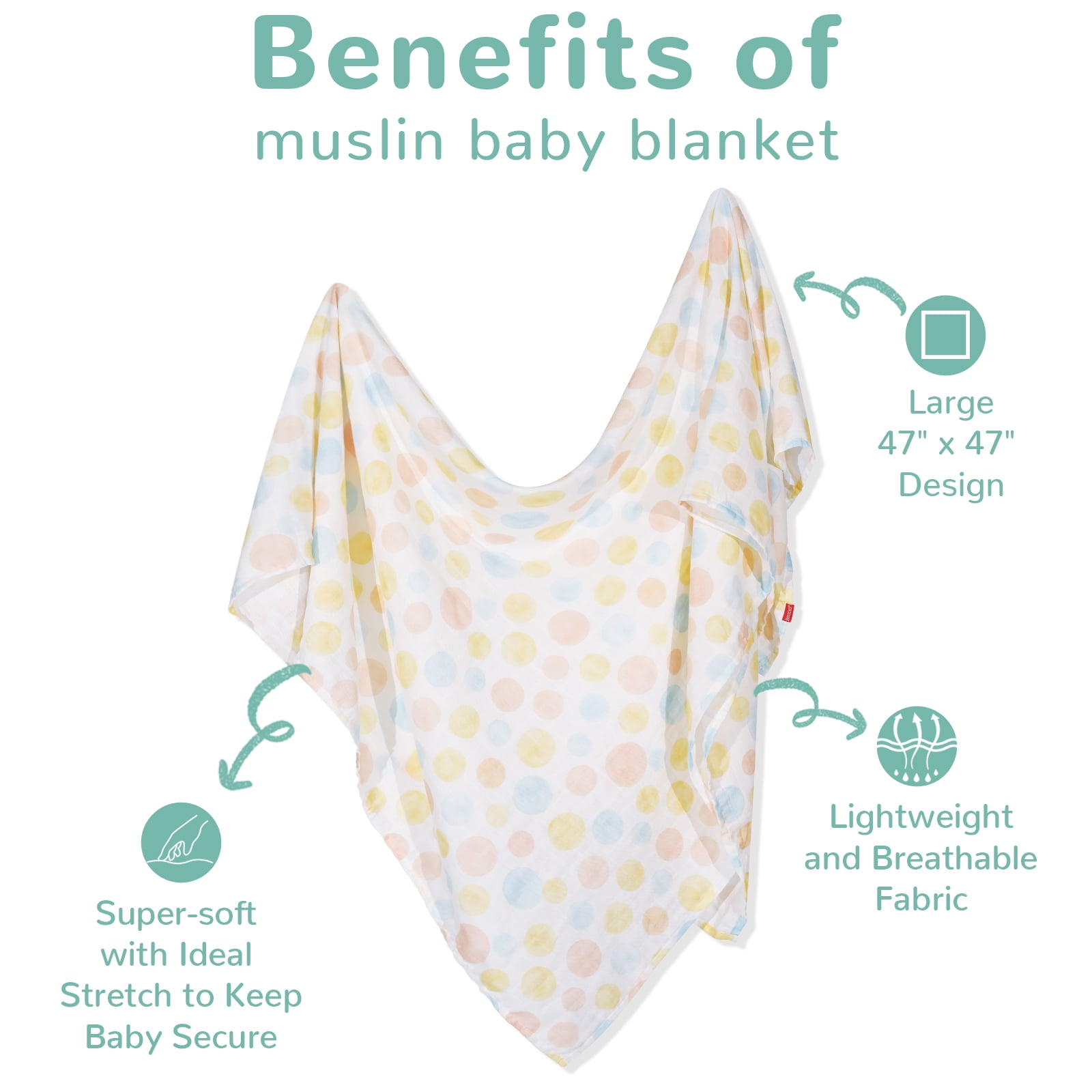 HECCEI Baby Muslin Swaddle Blankets 47" x 47", Unisex Bamboo Cotton Swaddle Blanket, Bubble Play