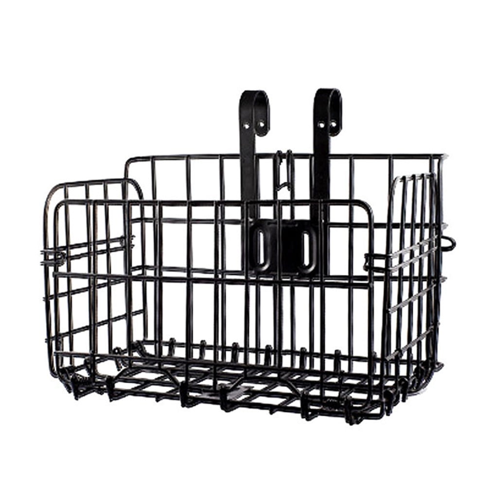 Gecau Bike Basket Wire Mesh Fold-Up Bicycle Front Handlebar Storage Rear Hanging Black Safe&Non-toxic 12.8x4 Inch