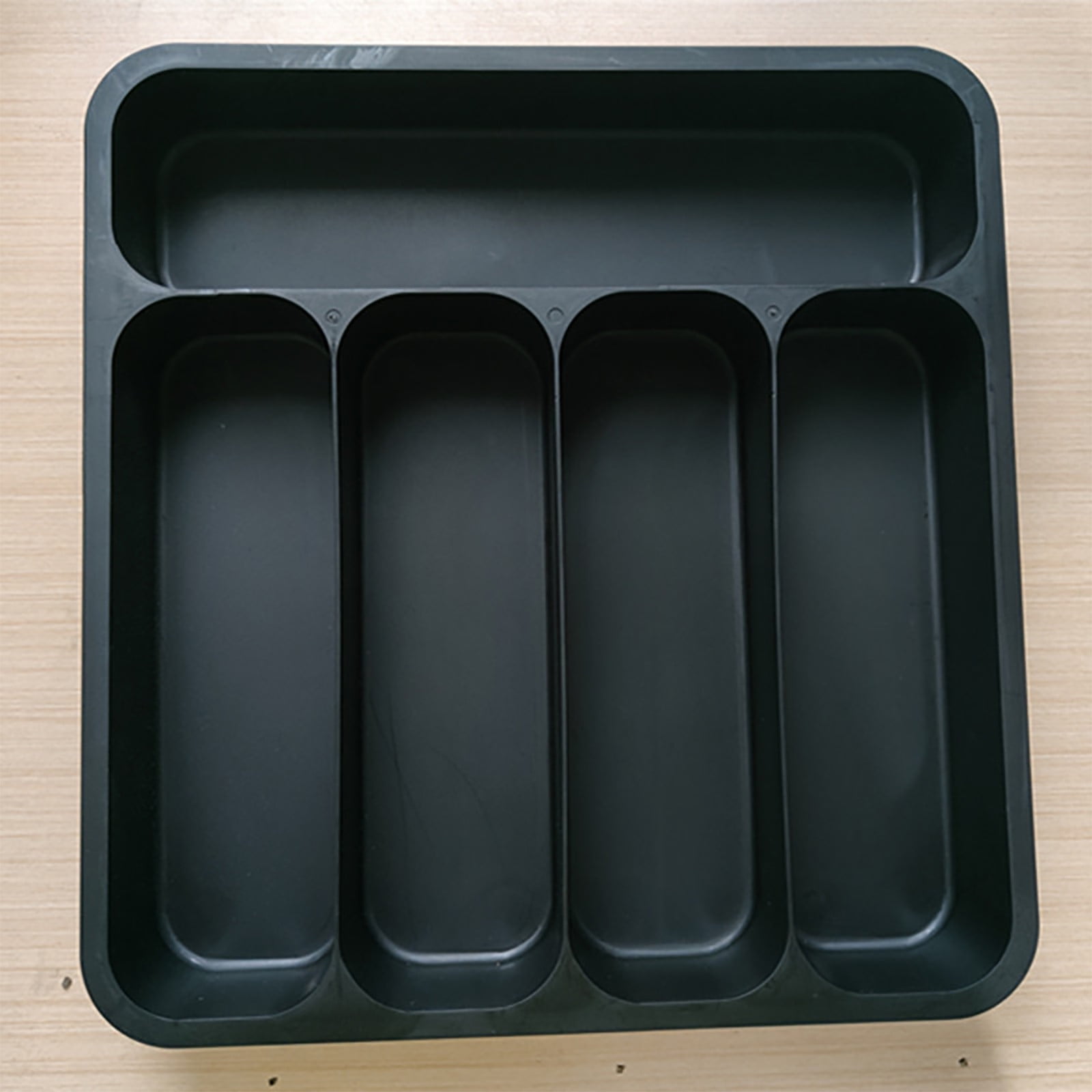 SugarBloom 5-Compartment Kitchen Drawer Organizer, Expandable Utensil Tray for Knives, Forks, Spoons, and Chopsticks,Black