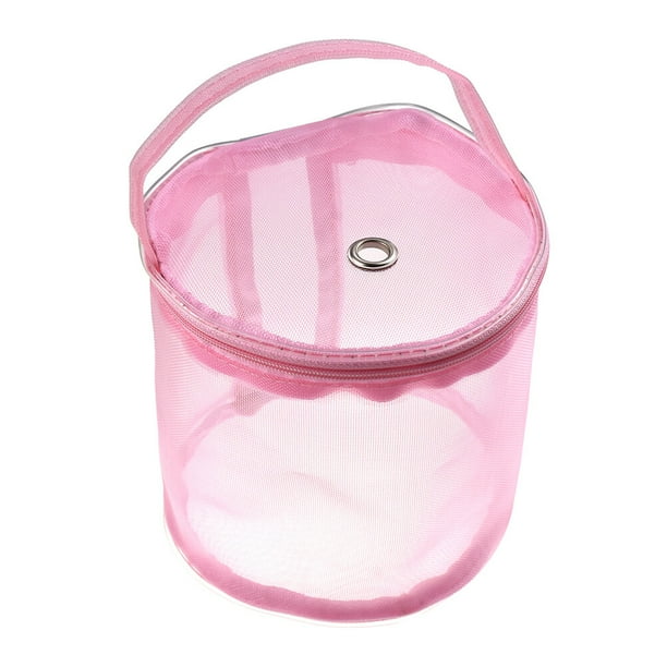 Bolsa para guardar hilo de lana y ganchillo, con asa de nailon y malla (rosa)