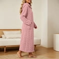 thumbnail image 6 of Women's Hooded Fleece Bathrobe Long Sleeve Cable Knit Textured Robe with Pockets Cozy Homewear for Fall Winter, 6 of 8
