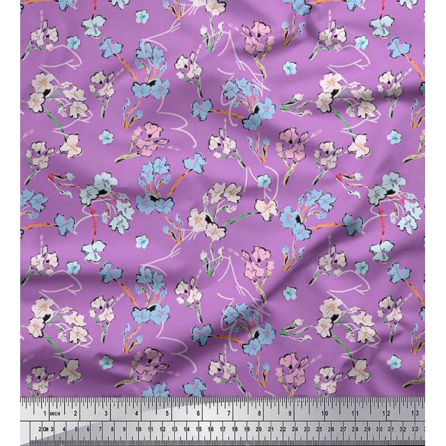 Soimoi Silk Fabric Artistic Floral Decor Fabric Printed Yard 42 Inch Wide