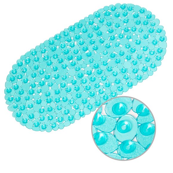 Alfombra de baño WELTRXE Pebbles ovalada, antideslizante, 70 x 35 cm, color verde azulado