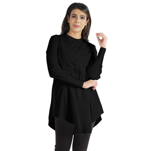 phagun Long Sleeve Tunic Mandarin Collar Asymmetrical Formal Shirt for Women
