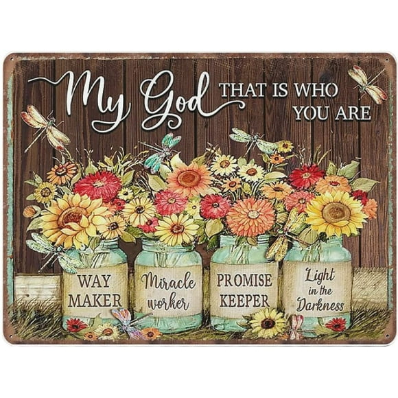 My God That Is Who You Are Wall Art Way Maker Miracle Worker Promise Keeper Motivational Wall Art Inspirational Wall Art Flowers Art Novelty Tin Metal Sign 16 x 12 Inch
