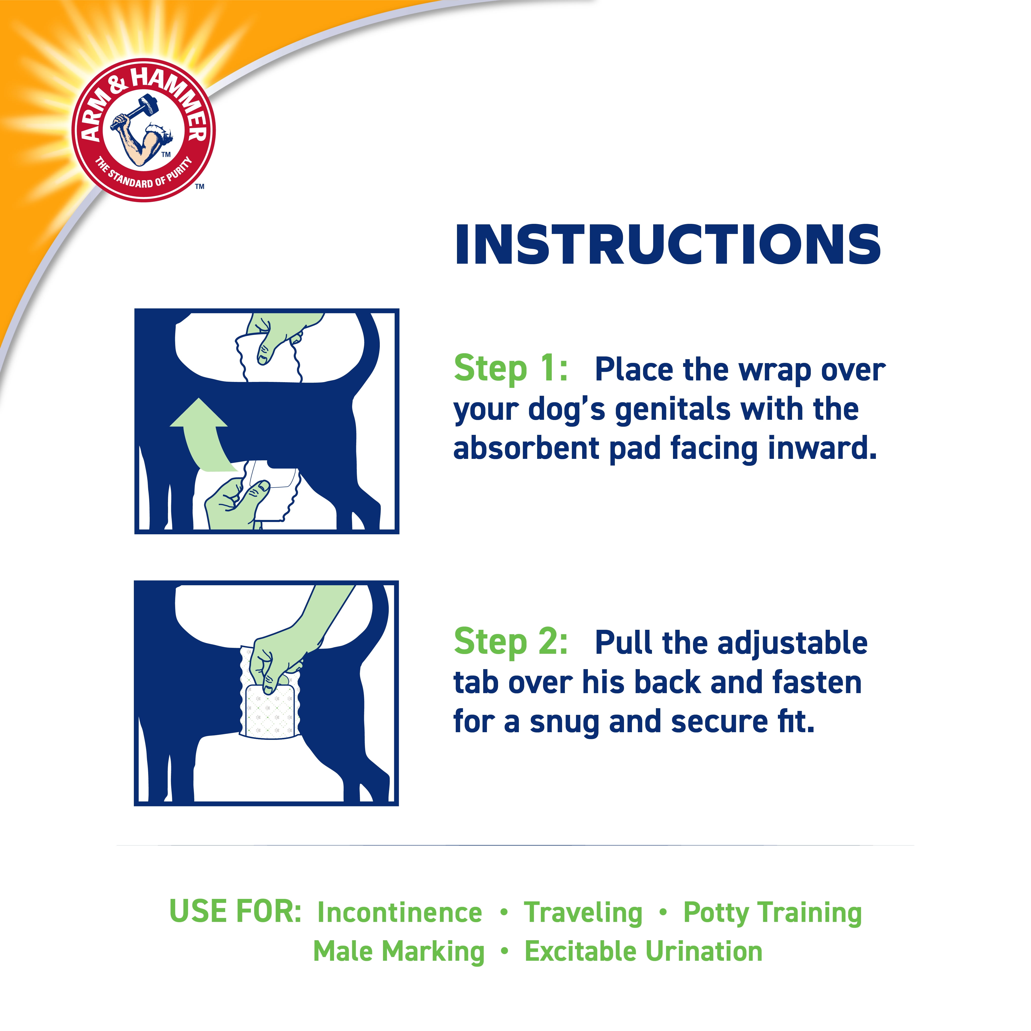 Arm & Hammer Male Dog Wraps, Medium 12 Ct | Ultra-Absorbent with Leak-Proof Protection
