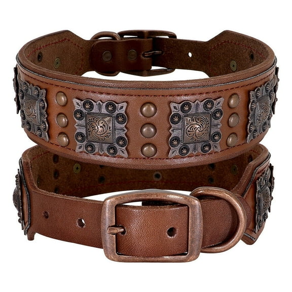 Pet Artist 2 Inch Wide Dog Collars Retro Studded Real Leather Large Pet Collars Heavy Duty Rottweiler L XL XXL