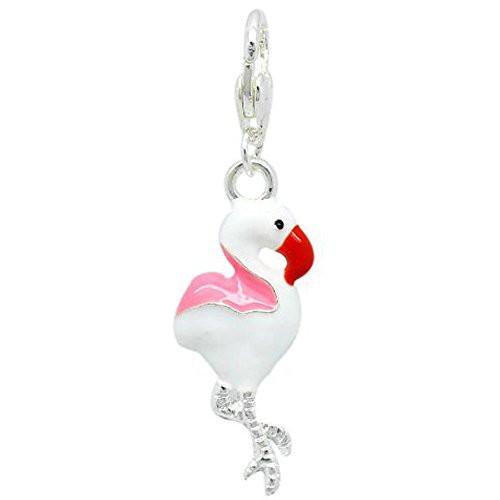 Clip on Flamingo Charm Pendant for European Jewelry w/ Lobster Clasp