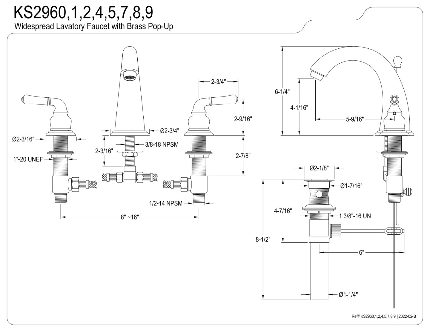 KINGSTON BRASS KS2964 Naples Widespread Bathroom Faucet – Polished Chrome & Brass, 8-16" Centers